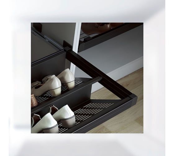 Выдвижная полка для обуви MF Unihopper в базу 600 мм, с доводчиком, clip-on, Moka 10451v