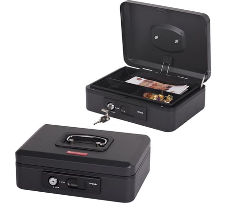 Ящик для денег, ценностей, документов BRAUBERG 90х180х250 мм, ключевой замок и автолок, черный 291353