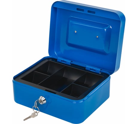 Ящик для денег, ценностей, документов, печатей BRAUBERG 90x160x200 мм, ключевой замок, синий, 291351