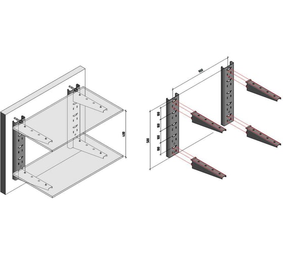 Комплект-1 PREFAB (Стойка крепления кронштейна 500 мм - 2шт. Кронштейн 300 мм - 4шт.) CN-1-PRF