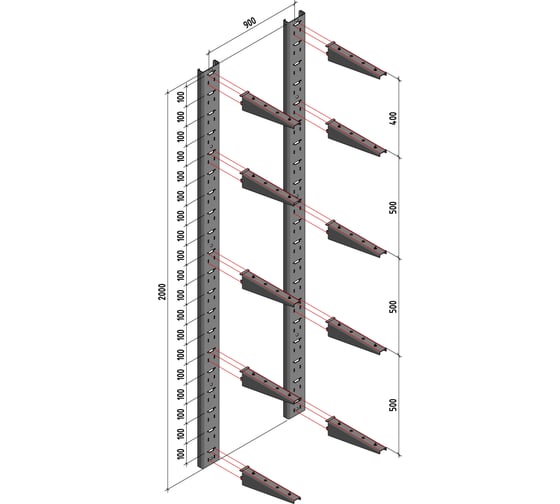 Комплект-4 PREFAB (Стойка крепления кронштейна 2000 мм - 2 шт. Кронштейн 300 мм - 10 шт.) CN-4-PRF
