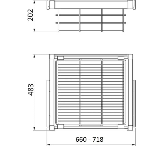 Корзина для белья GTV в модуль 700 мм, графит WG-KOSZ70-60