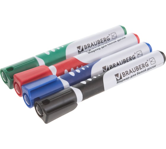 Набор маркеров для доски BRAUBERG SOFT 4 шт., резиновая вставка, 5 мм 151252