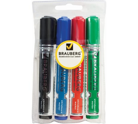 Набор маркеров для доски BRAUBERG Neo 4 шт., с клипом, круглый наконечник 5 мм, 150491