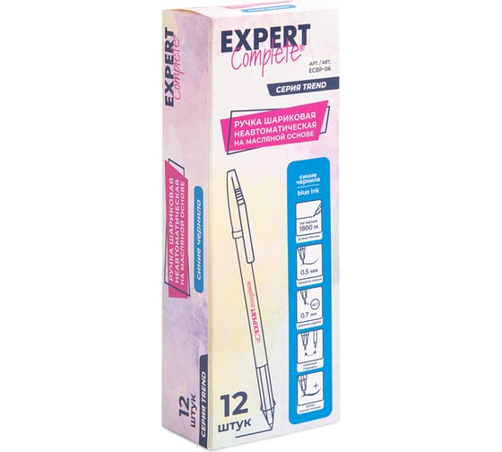 Шариковая ручка Expert Complete 12 шт неавтоматическая Trend Pastel ECBP-06 0.5 мм 01 ассорти цвет чернил синий 716942