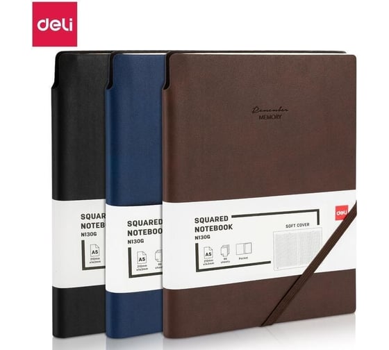 Блокнот DELI en130g а5, 96 л, 80 гм, мягкая обложка, клетка 5x5 мм, коричневый, кожа (13623) 1741981