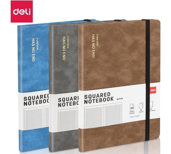 Блокнот DELI en123g а5, 80 л, 70 гм, твердая обложка, клетка 5x5 мм, синий, кожа (13623) 1741977