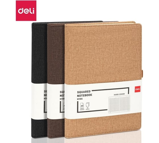 Блокнот DELI en118g а5, 96 л, 80 гм, твердая обложка, клетка 5x5 мм, темно-серый, кожа (13623) 1741976