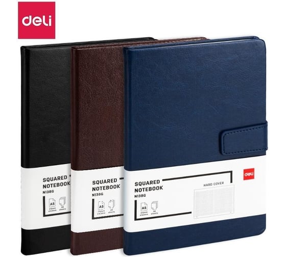 Блокнот DELI en138g а5, 96 л, 80 гм, твердая обложка, магнит, клетка 5x5 мм, синий, кожа (13623) 1741984
