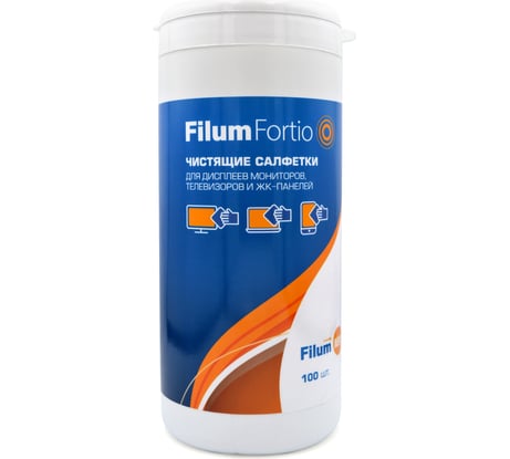 Салфетки Filum fortio для дисплеев мониторов, телевизоров и жк-планшетов, 100 шт. CLN100-ICD