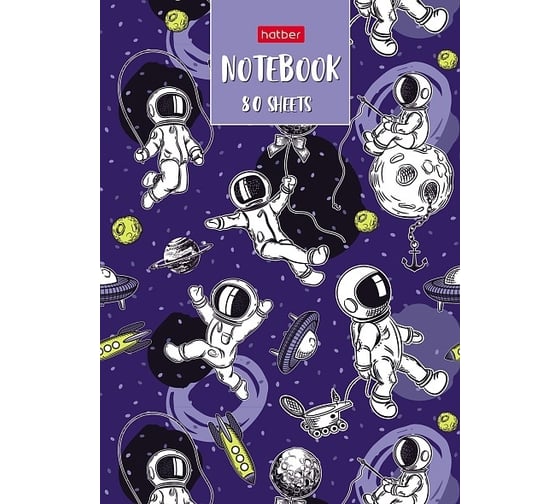 Бизнес-блокнот Hatber 80 л, А6, 112x151 мм, клетка, твердый переплет, глянцевая ламинация, астронавт, 36 шт в упаковке 075745 1