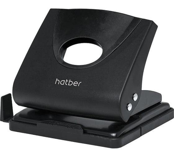Пластиковый дырокол Hatber 20 л, с линейкой, черный 049101 1