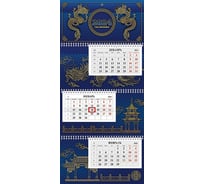 Квартальный календарь Hatber 3-х блочный, на 3-х гребнях, 297x655 мм, ЭКСТРА, Год Дракона 081207