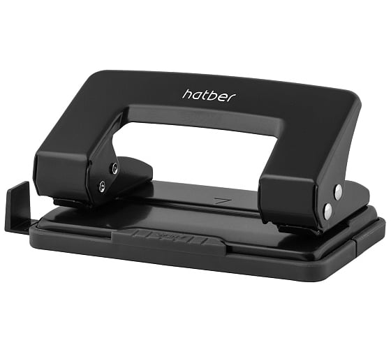 Цельнометаллический дырокол Hatber 10 л, с линейкой, черный, 1 шт. 037028