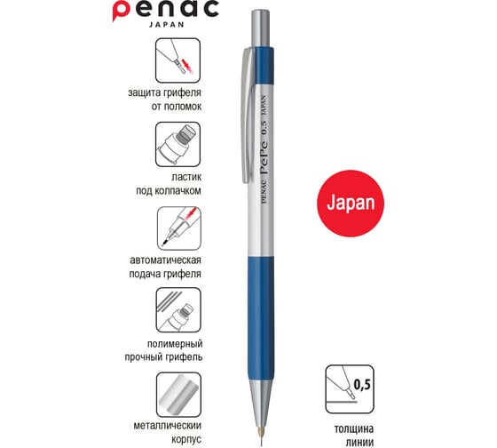 Механический карандаш Penac pepe синий корпус, 1 шт. в блистере SB0102/B