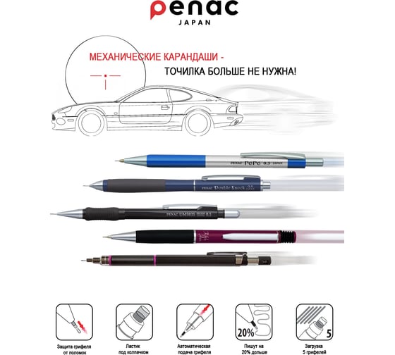 Механический карандаш Penac pepe бордовый корпус, 1 шт. в блистере SB0102-09/B
