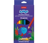 Карандаши Hatber утолщенный трехгранный корпус, 10 цв., JUMBO, с точилкой, 1 шт. 065504