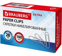 Скрепки BRAUBERG Extra 28 мм никелированные 100 штук 271312