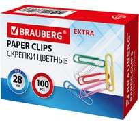 Скрепки BRAUBERG Extra 28 мм цветные 10 упаковок по 100 штук 271313