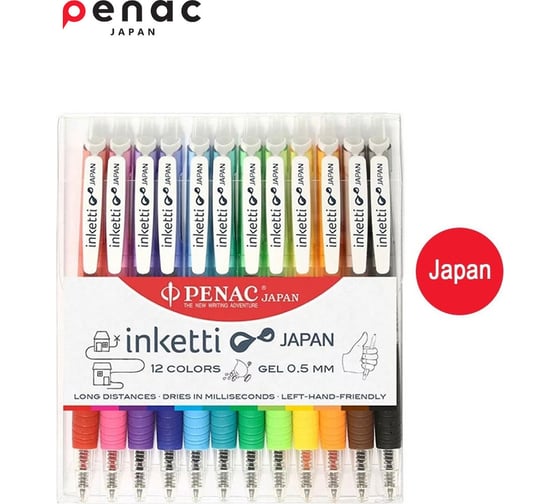 Набор гелевых автоматических ручек Penac inketti 0,5 мм, 12 цветов BA3601EF-WP12