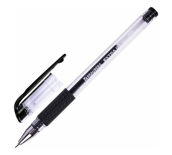 Гелевая ручка BRAUBERG с грипом Extra Gt Needle, Черная, игольчатый узел 0,5 мм, линия 0,35 мм 143918