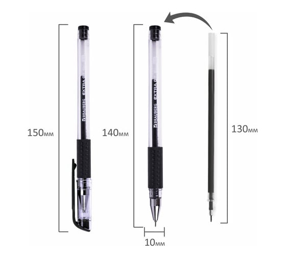 Гелевая ручка BRAUBERG с грипом Extra Gt Needle, Черная, игольчатый узел 0,5 мм, линия 0,35 мм 143918
