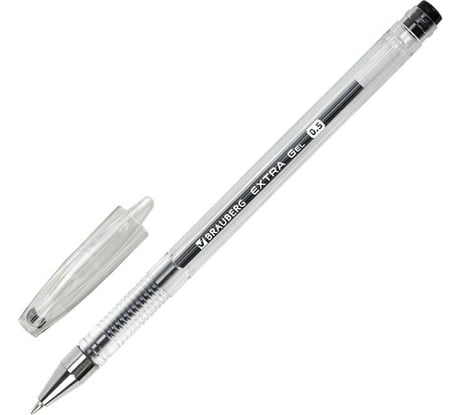 Гелевая ручка Extra BRAUBERG, Черная, корпус прозрачный, узел 0,5 мм, линия 0,35 мм 12 шт 143900