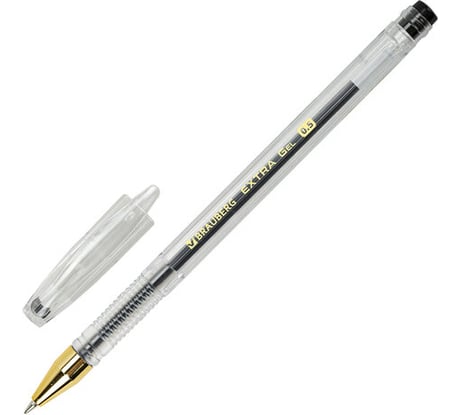 Гелевая ручка Extra Gld BRAUBERG, Черная, корпус прозрачный, узел 0,5 мм, линия 0,35 мм 12 шт 143901