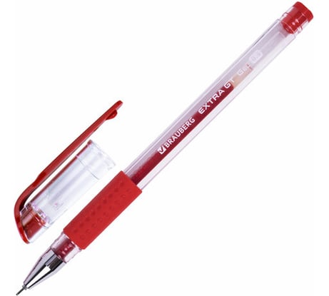 Гелевая ручка с грипом Extra Gt Needle BRAUBERG, Красная, игольчатый узел 0,5 мм, линия 0,35 мм 12 шт 143921