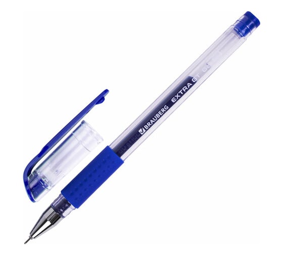 Гелевая ручка BRAUBERG с грипом Extra Gt Needle, синяя, игольчатый узел 0,5 мм, линия 0,35 мм 143916