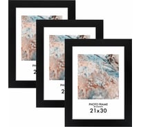 Рамка BRAUBERG 21x30 см, небьющаяся, комплект 3 шт., багет 29 мм, мдф, basic, черная 391261