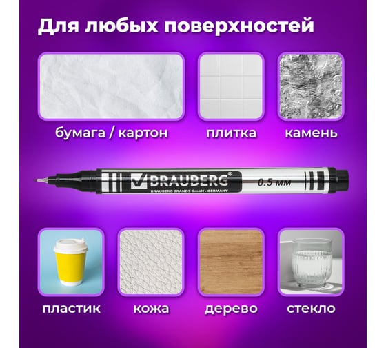 Перманентный (нестираемый) маркер BRAUBERG черный, тонкий 0.5 мм, комплект 12 штук 880245