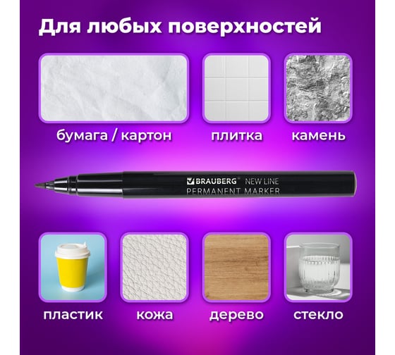 Перманентный маркер BRAUBERG черный new line, выгодный комплект 12 штук, 2 мм 880746