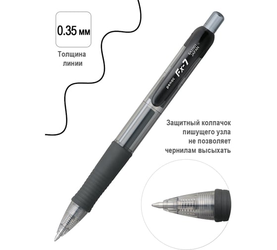 Ручка гелевая автоматическая Penac fx-7 0,7мм черная, 2 шт. в блистере BA2001-06/2B