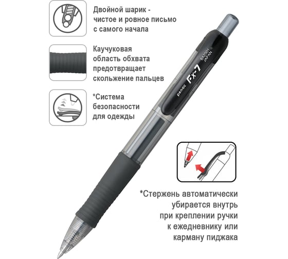 Ручка гелевая автоматическая Penac fx-7 0,7мм черная, 2 шт. в блистере BA2001-06/2B