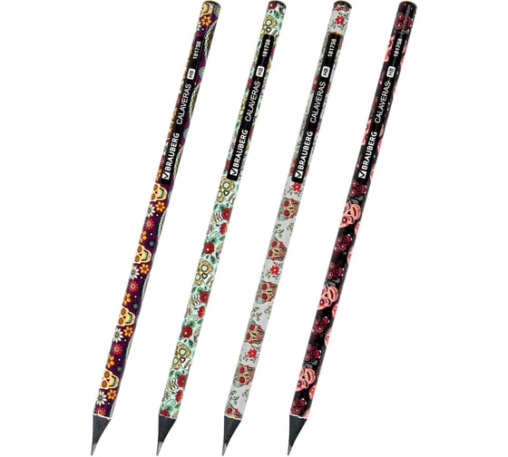 Чернографитный карандаш BRAUBERG hb, calaveras, выгодный комплект 72 штуки, корпус ассорти 880756