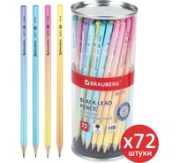 Чернографитный карандаш BRAUBERG hb, soft pastel, выгодный комплект 72 штуки, корпус ассорти 880759