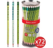 Чернографитный карандаш BRAUBERG hb с ластиком, green, выгодный комплект 72 штуки 880761