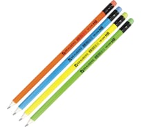Чернографитный карандаш BRAUBERG hb с ластиком neon, hb, выгодный комплект 12 штук, ассорти 880427