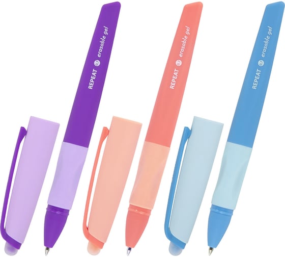 Стираемая гелевая ручка с эргономичным грипом BRAUBERG repeat color, синяя, ассорти, 0.5 мм 144072