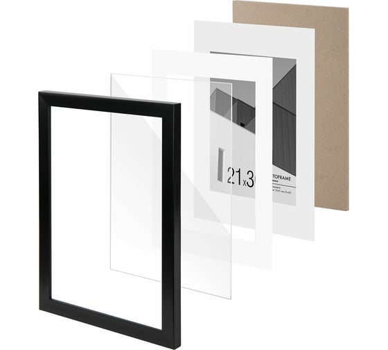 Рамка BRAUBERG 21x30 см с паспарту 15x21 см, небьющаяся, багет 20 мм, пластик, new age, черная 391275