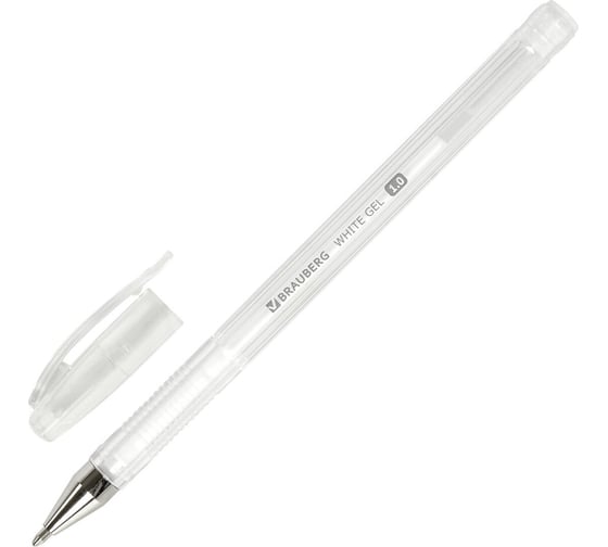 Гелевая белая ручка BRAUBERG white pastel, выгодная упаковка, комплект 12 штук, линия письма 0.5 мм 880209