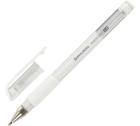 Гелевая ручка BRAUBERG белая white, выгодная упаковка, комплект 12 штук, линия письма 0.5 мм, с грипом 880214