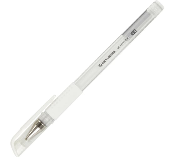 Гелевая ручка BRAUBERG белая white, выгодная упаковка, комплект 12 штук, линия письма 0.5 мм, с грипом 880214