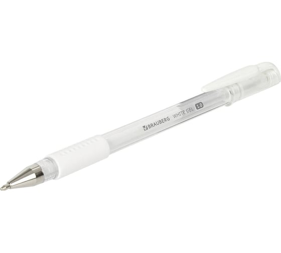 Гелевая ручка BRAUBERG белая white, выгодная упаковка, комплект 12 штук, линия письма 0.5 мм, с грипом 880214