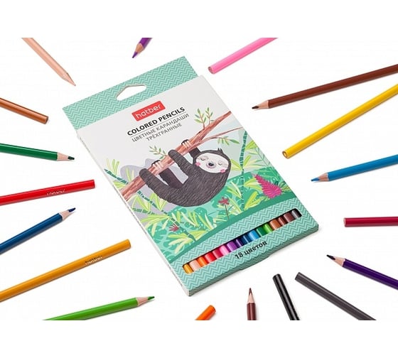 Цветные карандаши Hatber трехгранный корпус, 18 цв., COLORA 063838