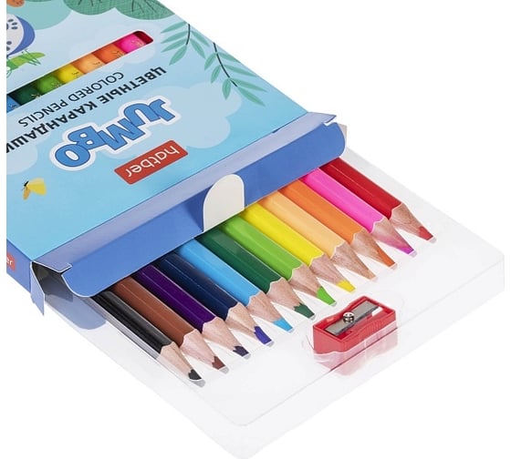 Цветные карандаши Hatber утолщенный шестигранный корпус, 12 цв., JUMBO, На полянке 12шт. в упаковке 082683