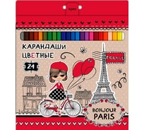 Цветные карандаши Hatber VK 24 цв., Bonjour Paris 6шт. в упаковке 055771