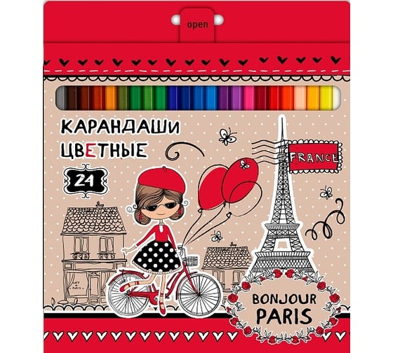 Цветные карандаши Hatber VK 24 цв., Bonjour Paris 6шт. в упаковке 055771