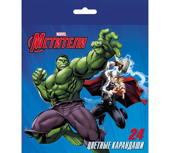 Цветные карандаши Hatber VK 24 цв., Marvel-Мстители 6шт. в упаковке 057426 1